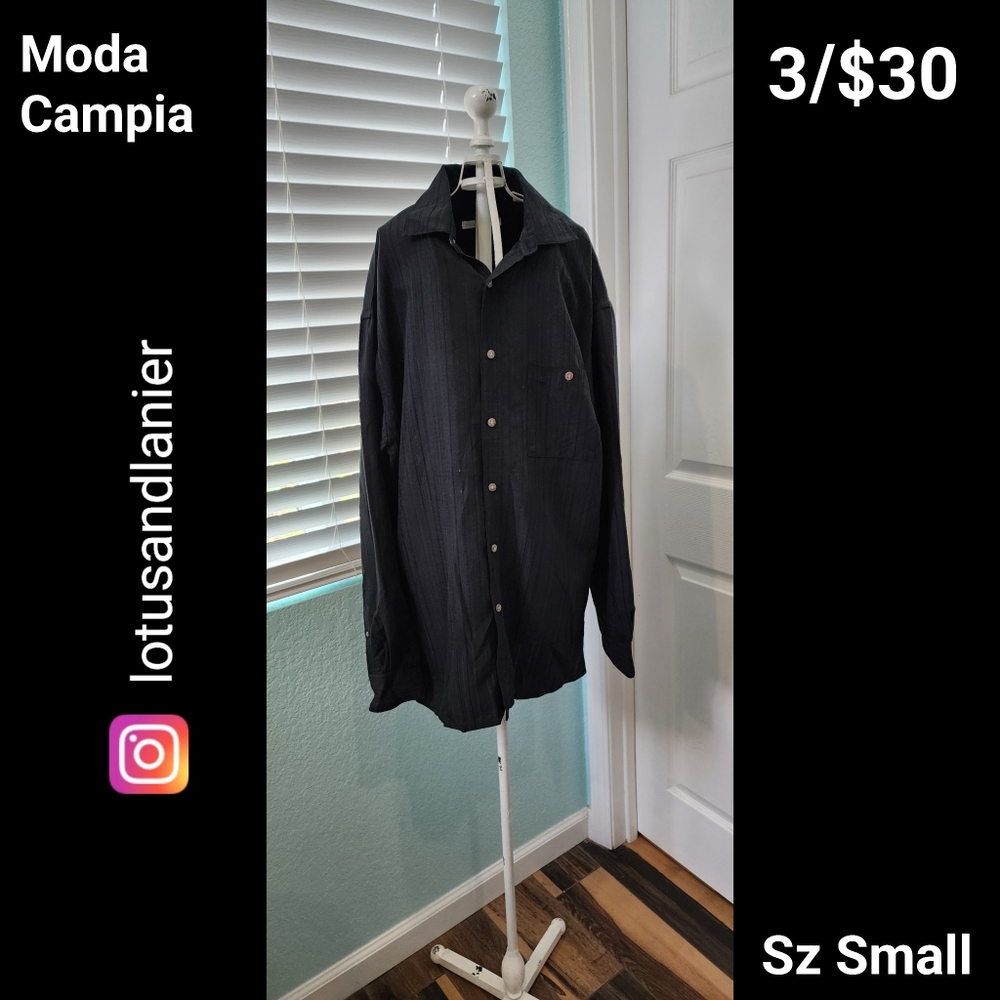 Campia Moda Black Long Sleeve Button Down Shirt Sz Small 3/$30